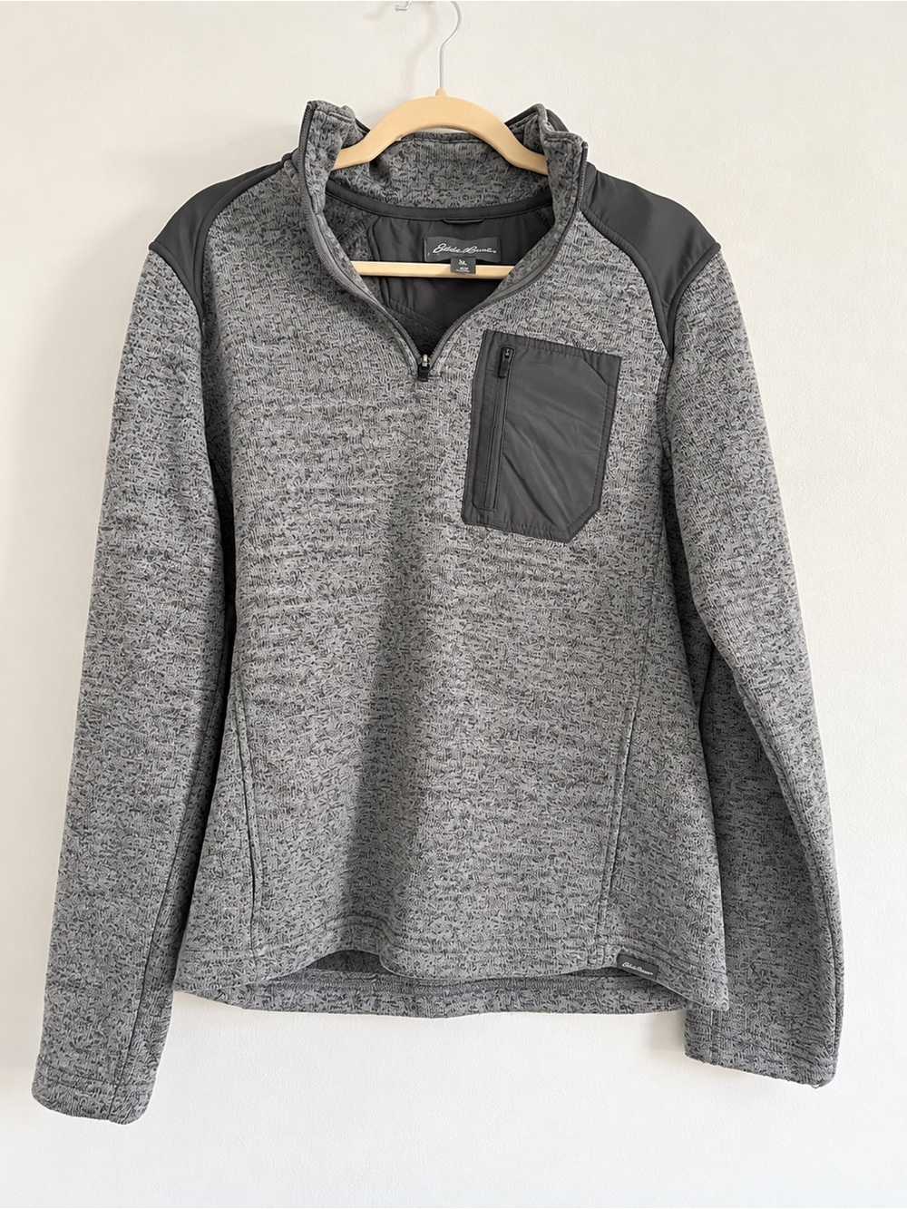 Eddie Bauer Men’s Gray Heather Half-Zip Pullover with Chest Pocket